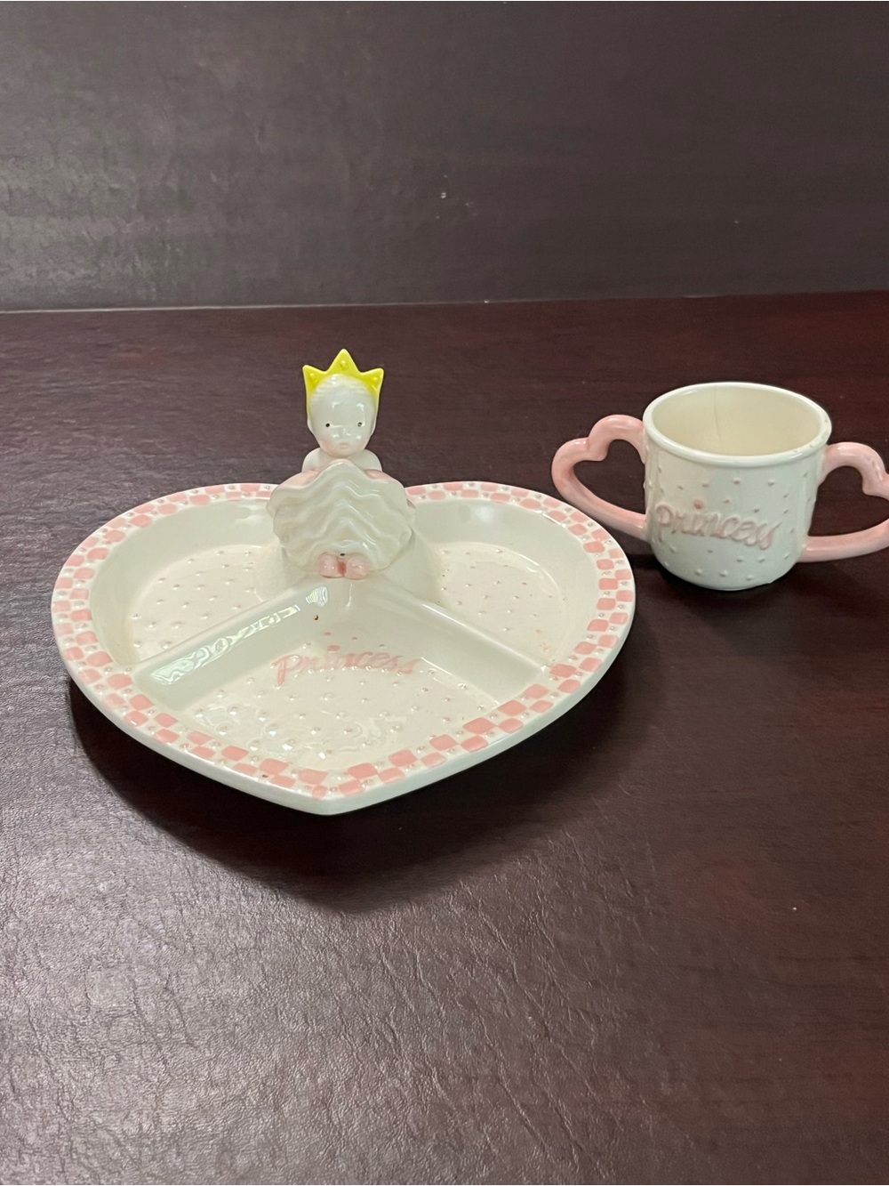 Mud Pie White Ceramic Princess Heart Plate & Cup